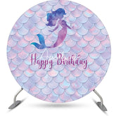Aperturee - Mermaid Shadow Scales Round Birthday Party Backdrop